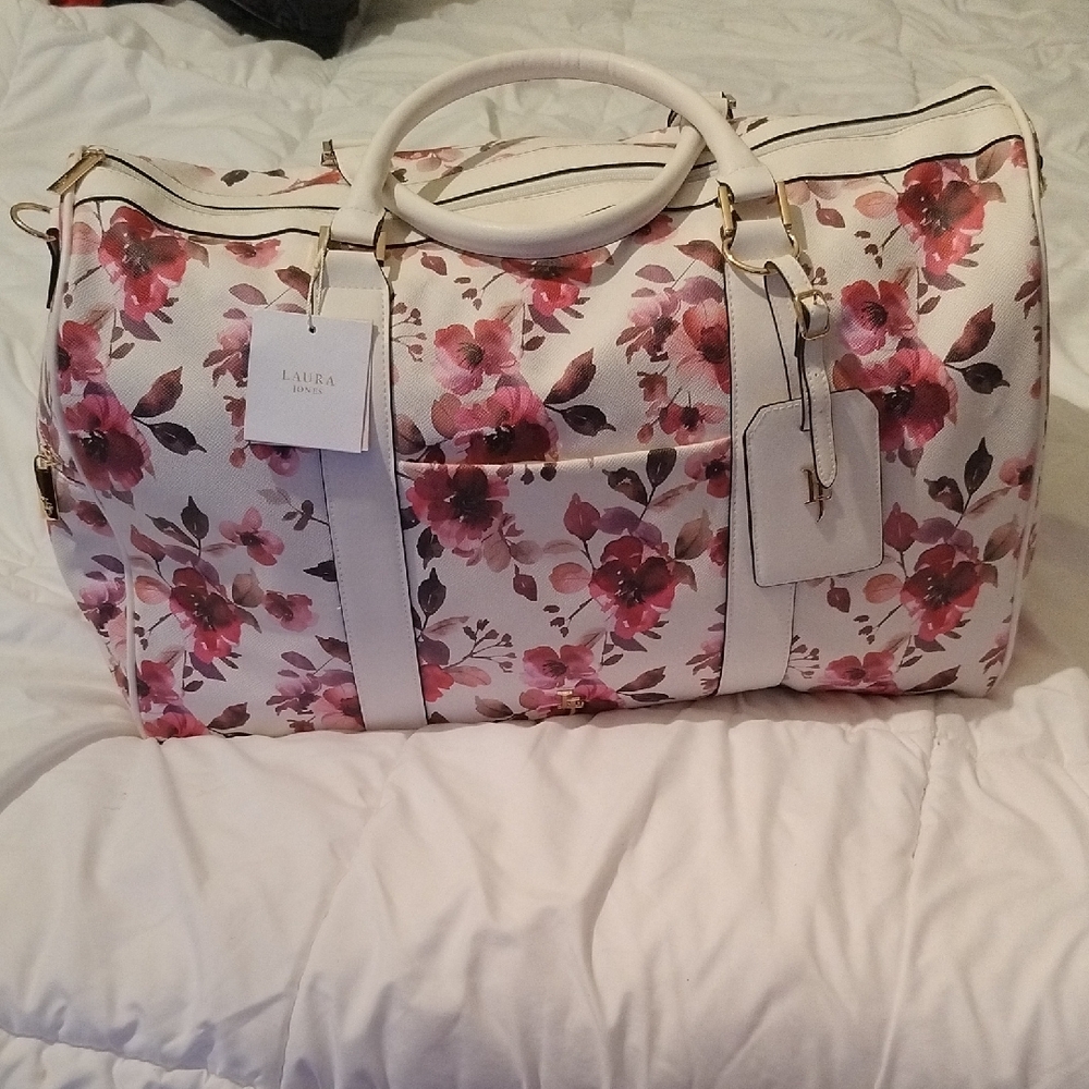 NWT Laura Jones Floral White and Pink Women's Travel Bag